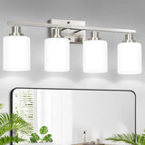 4-Light Matte Black Bathroom Vanity Light with Milk White Glass Shades