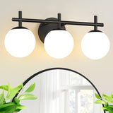 3-Light Brushed Gold Vanity Light with Milk White Glass Globes