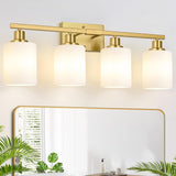 4-Light Matte Black Bathroom Vanity Light with Milk White Glass Shades