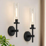 Modern Brushed Gold Wall Sconces with Clear Glass – Set of 2
