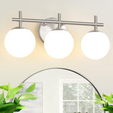3-Light Brushed Gold Vanity Light with Milk White Glass Globes