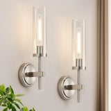 Modern Brushed Gold Wall Sconces with Clear Glass – Set of 2