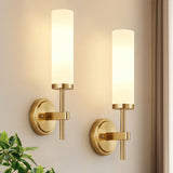 Modern Brushed Gold Wall Sconces with Clear Glass – Set of 2