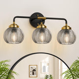 3-Light Green Leaf Glass Vanity Light in Matte Black & Gold