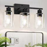 3-Light Matte Black Vanity Light with Clear Glass Shades