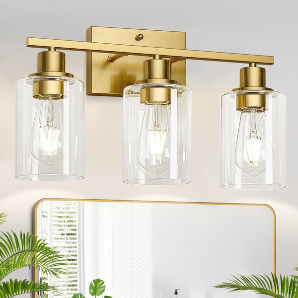 3-Light Matte Black Vanity Light with Clear Glass Shades