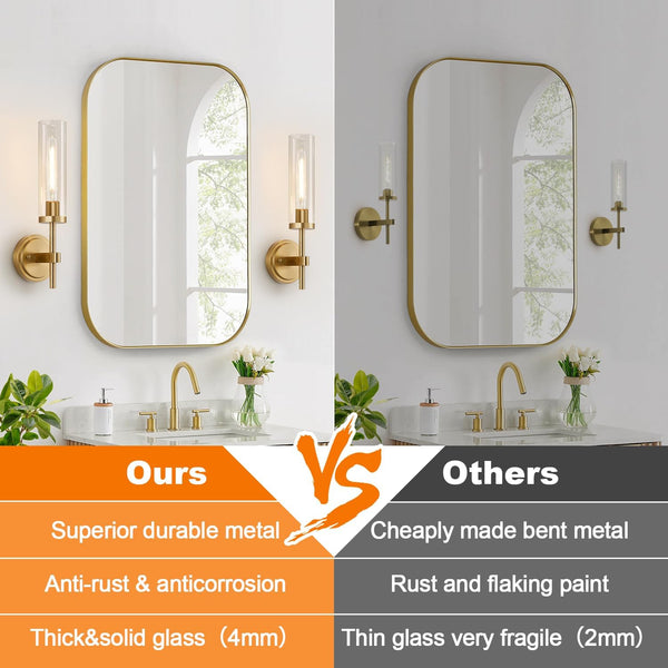 Modern Brushed Gold Wall Sconces with Clear Glass – Set of 2