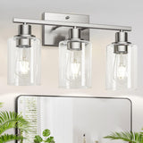 3-Light Matte Black Vanity Light with Clear Glass Shades