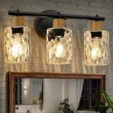 3-Light Coastal Black Vanity Light with Crystal Glass Shades